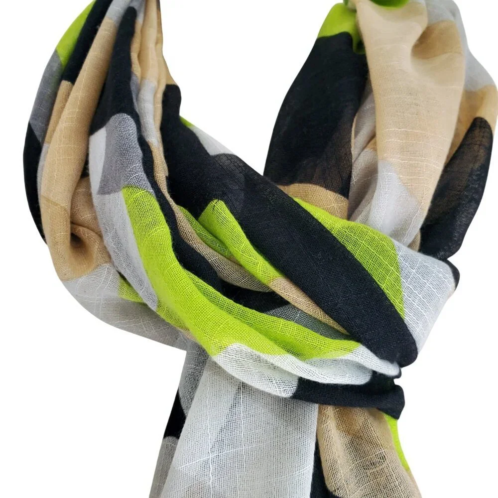 ECHO long scarf lightweight Graphic Art to Wear Raw fringe Ends 84 x 23.75